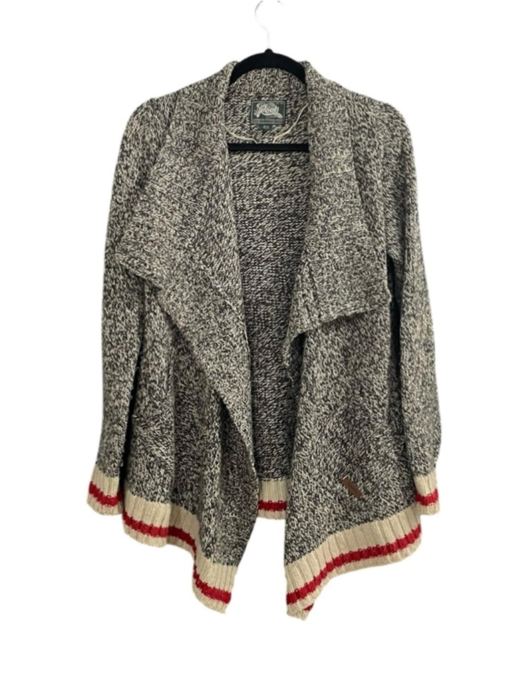 Roots Cabin Marled Salt & Pepper Draped Open-Front Cardigan M